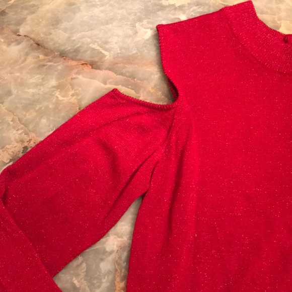 Red Open Shoulder Sweater - Picture 3 of 4